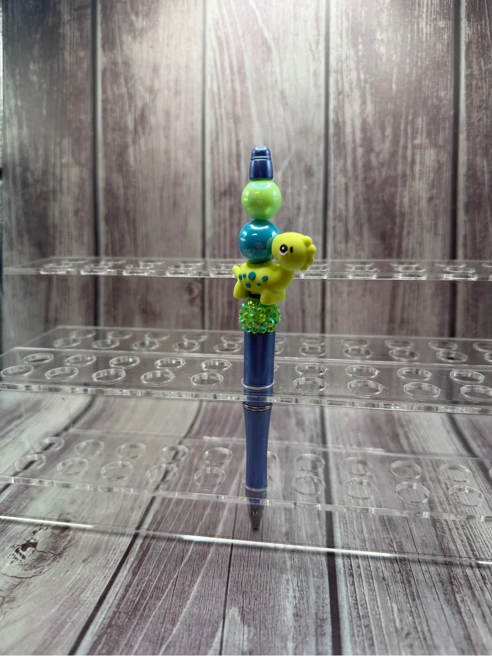 Blue Pen with Green & Teal Dinosaur Topper - Playful Desk Pen